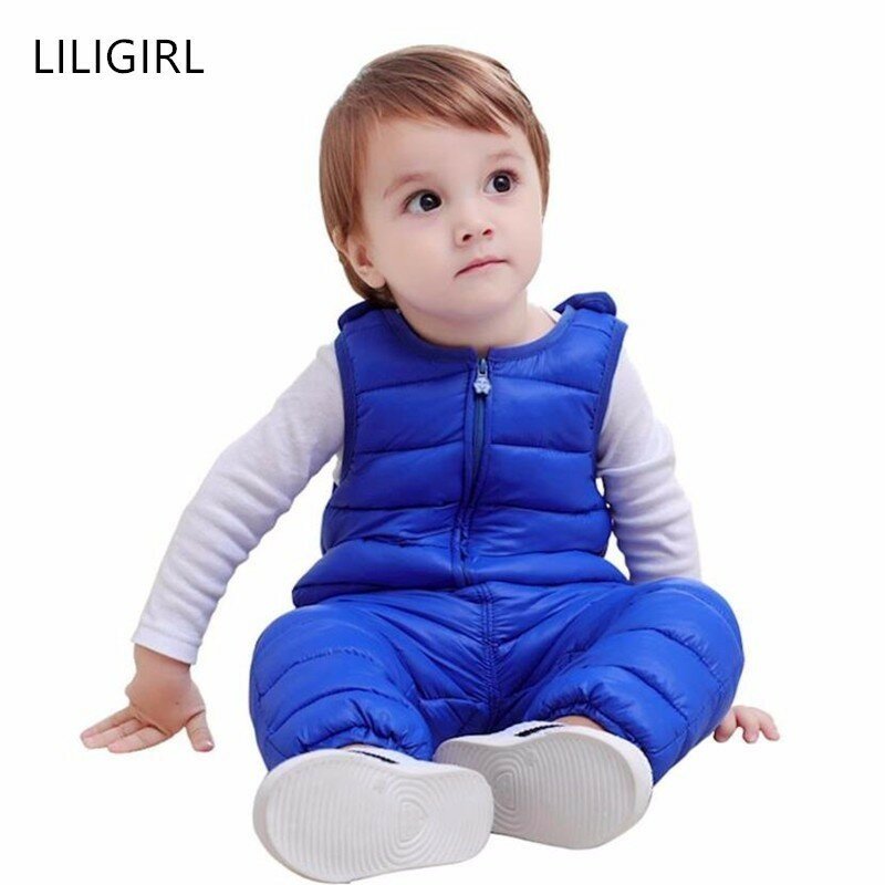Bayi Anak Hangat Tali Celana untuk Anak Perempuan Anak Laki-laki Musim Dingin Down-Kapas Jumpsuit Overall Suit 2020 Kasual Rompers pakaian Set