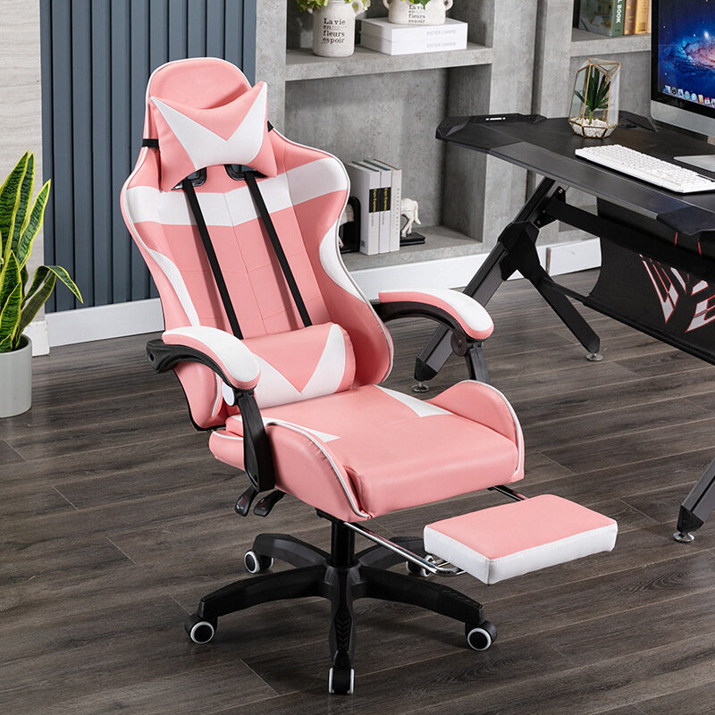 Chaise de Gaming ergonomique rose, siège pivotant et roulant, pour ordinateur de bureau et joueurs professionnels
