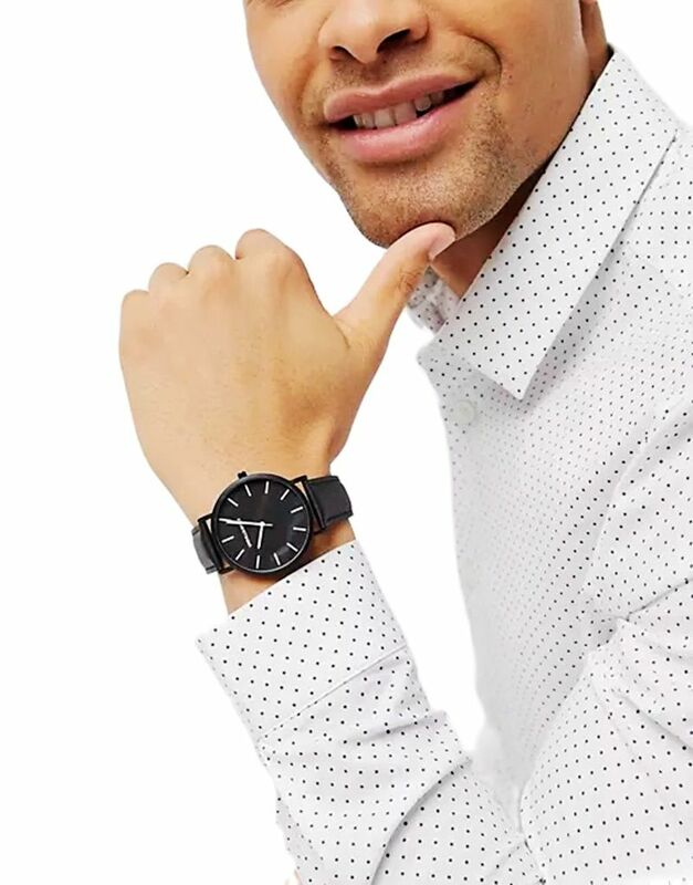 Abacate design relógio de couro em monocromático tudo preto quartzo relógio de pulso