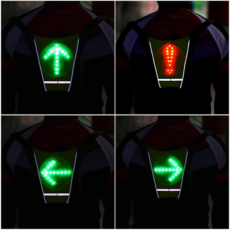 Gilet de cyclisme avec indicateur de Direction, sac à dos réfléchissant avec lumière LED pour l'extérieur, Rechargeable par USB, télécommande clignotante