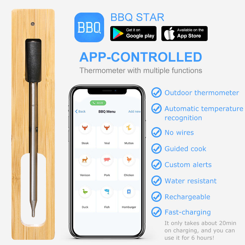 Keuken Draadloze Vlees Eten Steak Thermometer Voor Oven Grill Bbq Roker Rotisserie Keuken Smart Digitale Bluetooth Bbq Outdoor