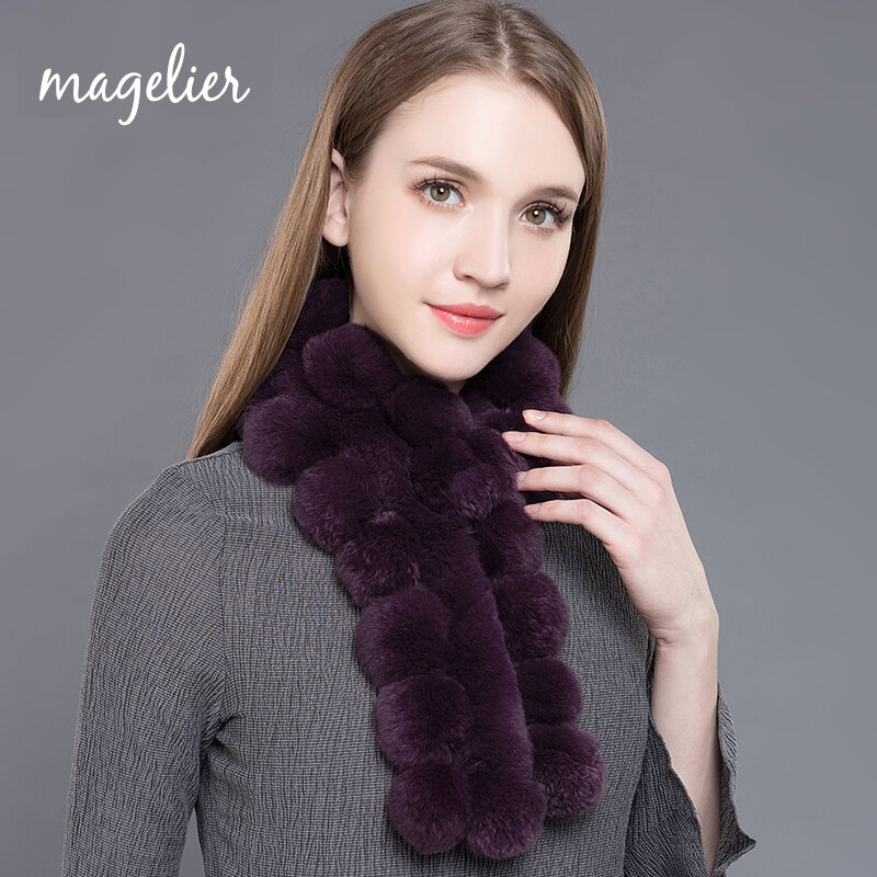Bufanda de piel auténtica para mujer, bufandas largas y gruesas de piel de conejo Rex Natural y negro, suaves y cálidas a la moda, novedad de invierno