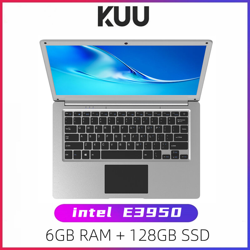 KUU – SBOOK m-2 pc portable avec écran de 13.3 pouces, 6 go de RAM, SSD de 128 go, processeur intel E3950 Quad Core, Webcam, Bluetooth, WiFi