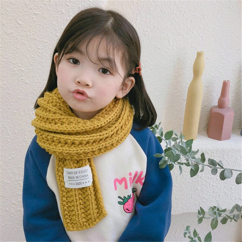 Écharpe en laine épaisse pour enfants garçons et filles, longue et chaude, en tricot, de couleur unie, nouvelle collection coréenne, automne et hiver