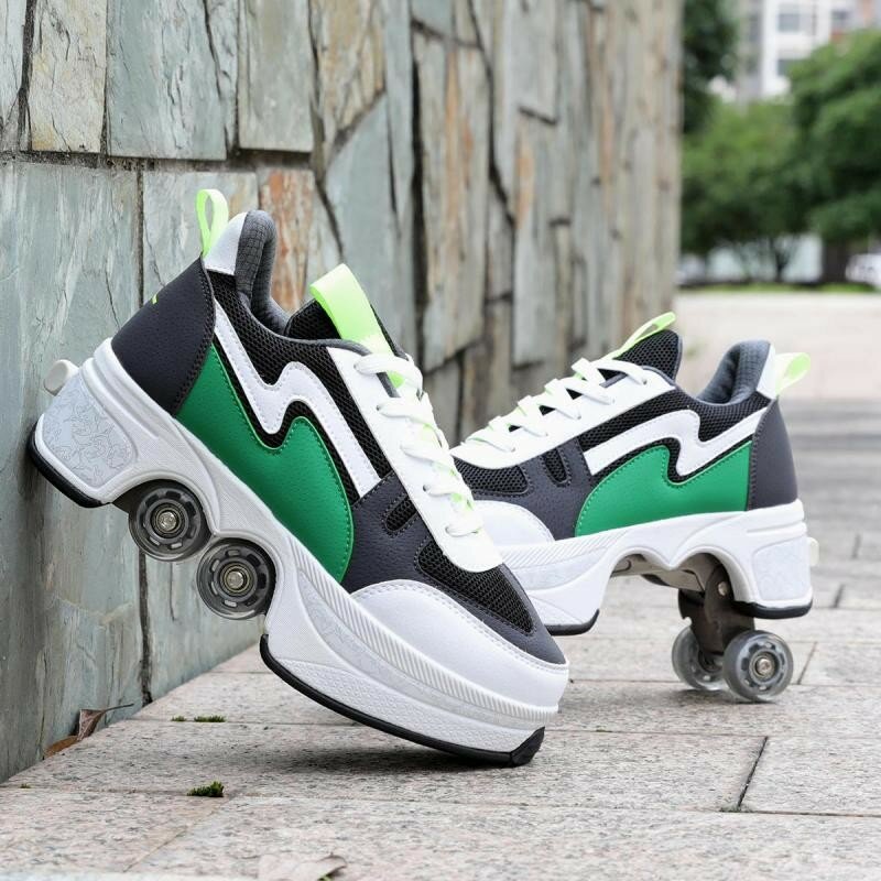 Hot Shoes Casual Sneakers Walk+Skates Deform Wheel Skates for Adult Men Women Unisex Couple Childred Runaway Skates Four-wheeled