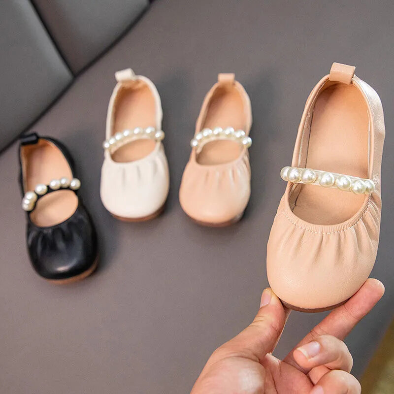 Crianças princesa sapatos 2021 nova moda da criança meninas pérola overshoes festa elegante sapatos planos crianças sapatos de couro
