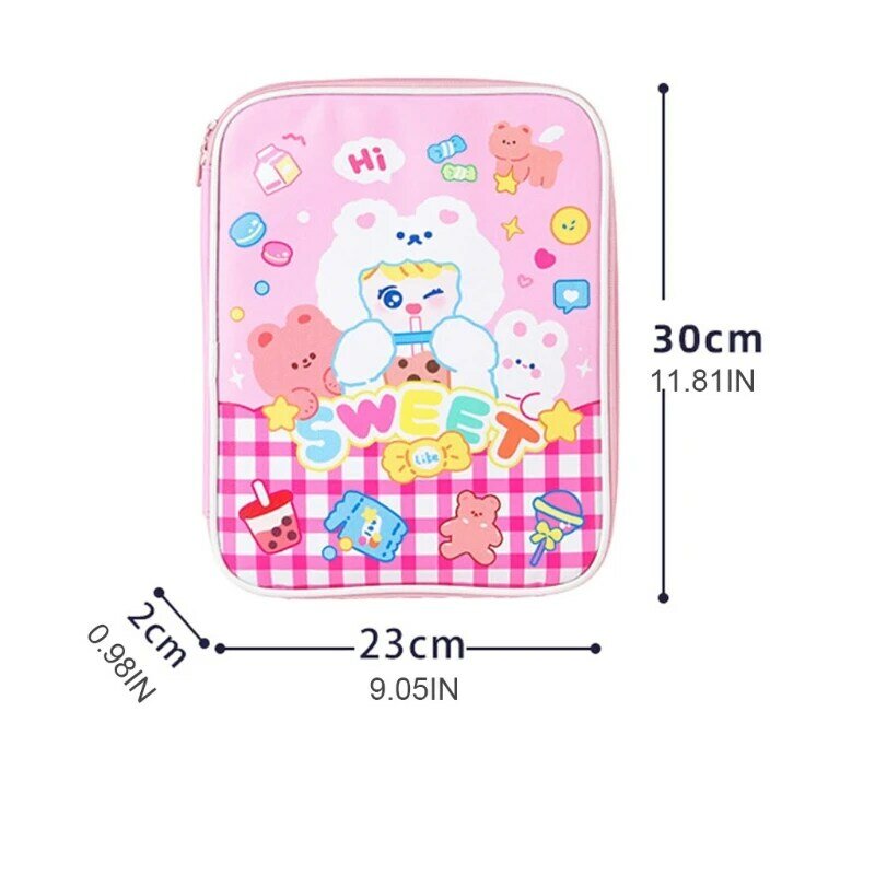 Korean Style Cartoon Laptop Faux Leather Sleeve Carrying Case Tablet Cover Protector Pouch Zipper Inner Bag Portable 9.7-11 