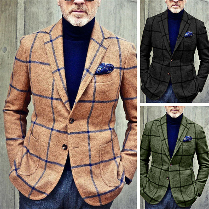 Nova xadrez casual na moda terno blazers jaqueta outono primavera moda magro terno jaqueta masculino blazer roupas vetement homme