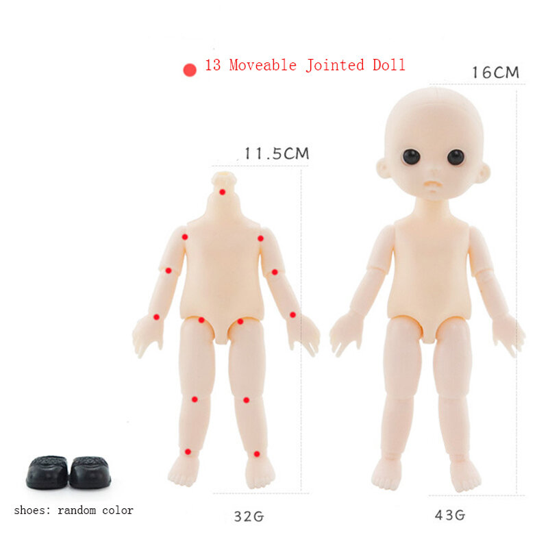 13可動関節人形のおもちゃ1/8 bjdベビードール裸16センチメートル人形のための練習人形ヘッド目の子供ギフトおもちゃ