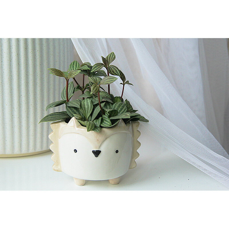 Vaso de flores suculento adorável cerâmica pote ouriço coelho cão animal vaso de flores criativo mini jardim quarto pote