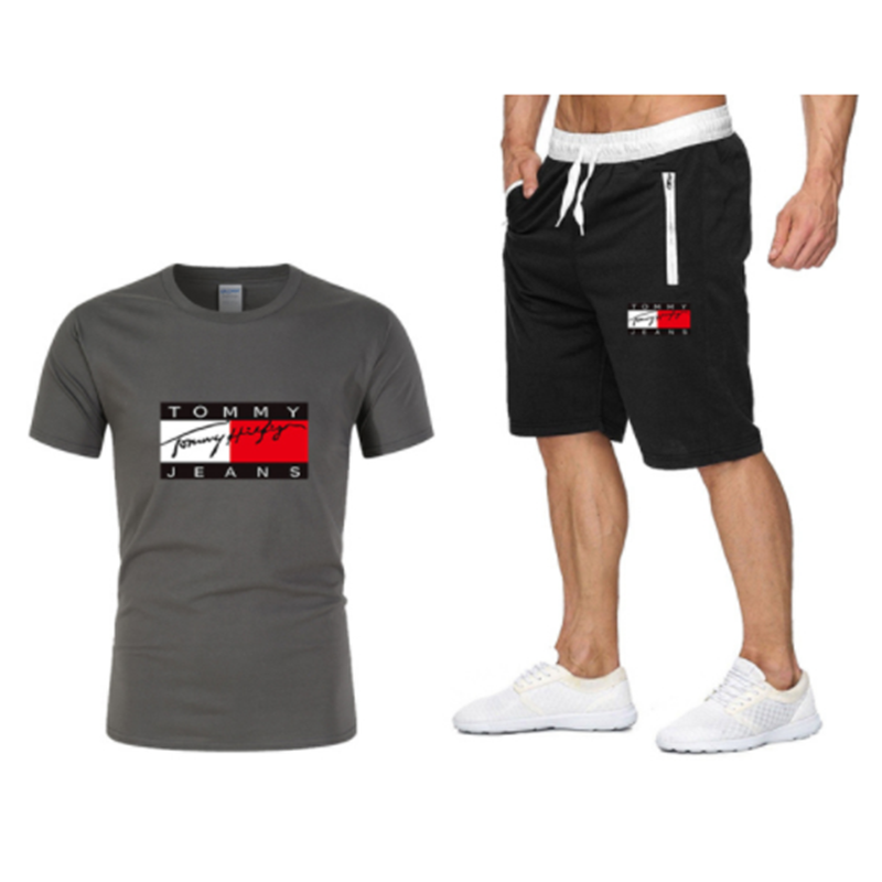 Conjunto de ropa deportiva de marca para hombre, camiseta de manga corta de algodón + Pantalones de dos piezas para correr, ropa deportiva informal de moda para fitness 2021