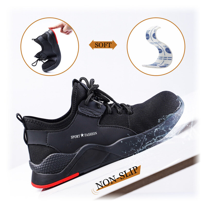 QUHENG-zapatos de seguridad con punta de acero para hombre, calzado ligero y transpirable, antideslizante, antigolpes, para trabajo
