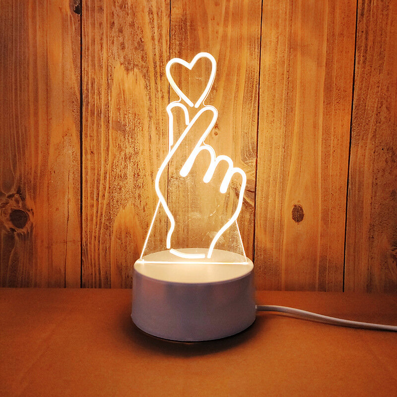 Mới Lạ Lãng Mạn Ngón Tay Trái Tim LED 3D Đèn Ngủ Để Bàn Đèn Ma Thuật Đèn Ngủ Quà Giáng Tặng