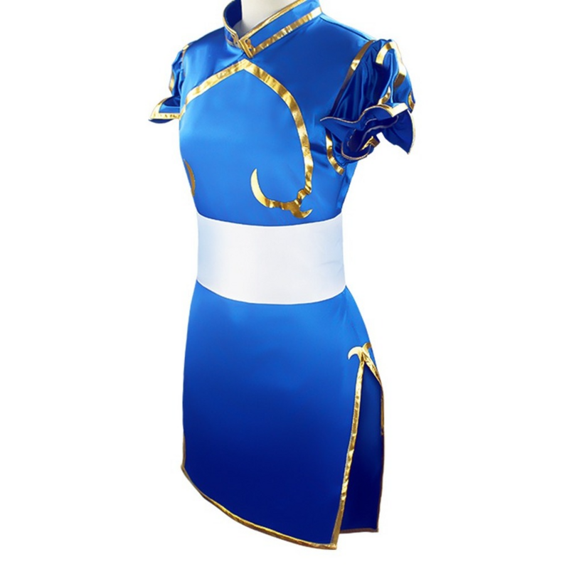 Game Street Fighter Chun-Li Cosplay Costume Chun Li Wig and Bracelet Accessories Woman and Girl Battle Dress Halloween Costume