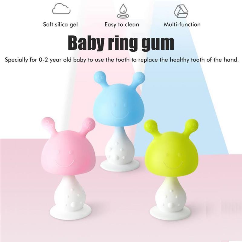 Silicone bebê cogumelo mordedor brinquedo chocalho do bebê brinquedo molar brinquedo macio segurança molar gengivas brinquedo