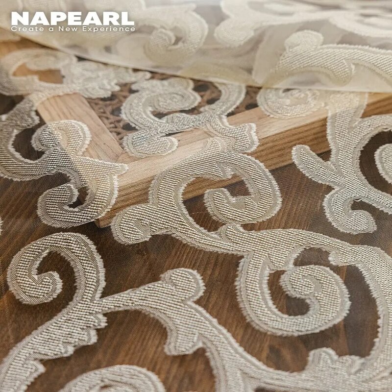 NAPEARL-cortina de tul de estilo europeo con diseño de jacquard, Decoración del hogar, panel transparente, blanco
