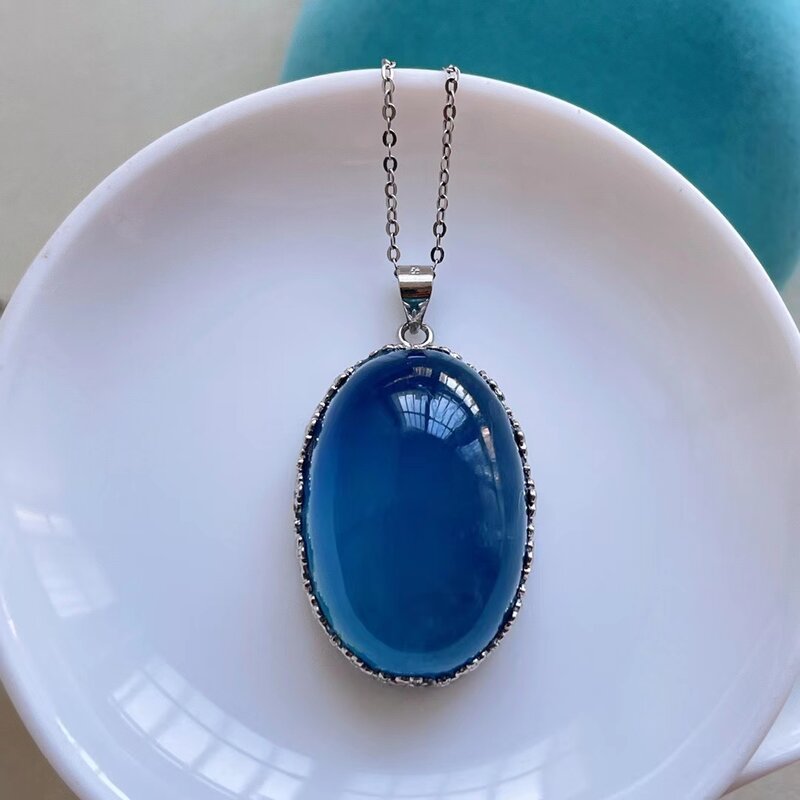 Natural Deep Blue Aquamarine Pendant Clear Water Drop Aquamarine Women 18K Gold 28*19mm Necklace Jewelry AAAAA