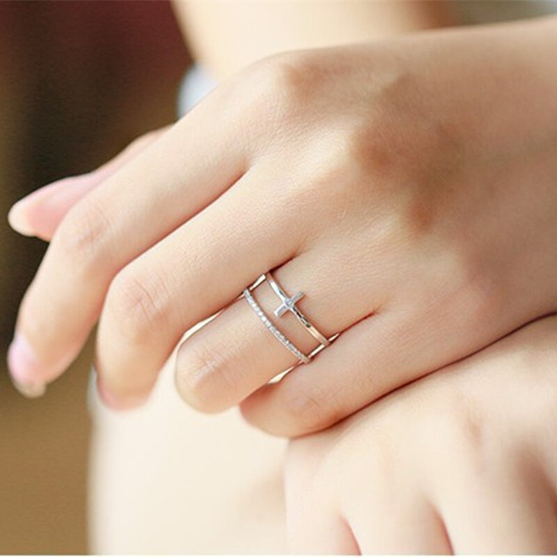 Sodrov prata 925 jóias para mulher 925 prata esterlina na moda cruz dedo anel tamanho ajustável abertura anéis de prata