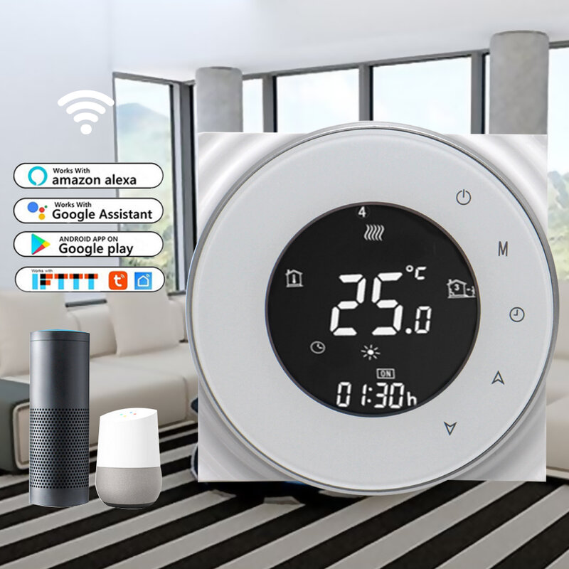 Controlador de termostato WiFi redondo con pantalla táctil para sistema de calefacción por suelo radiante con aplicación de Control remoto MKBHT-6000