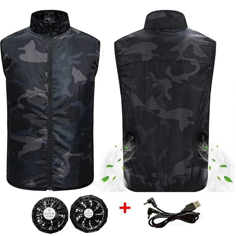 Mannen Zomer Camouflage Airconditioning Kleding Fan Cooling Vest Usb Opladen Cooling Sport Man Vest Outdoor Cooling