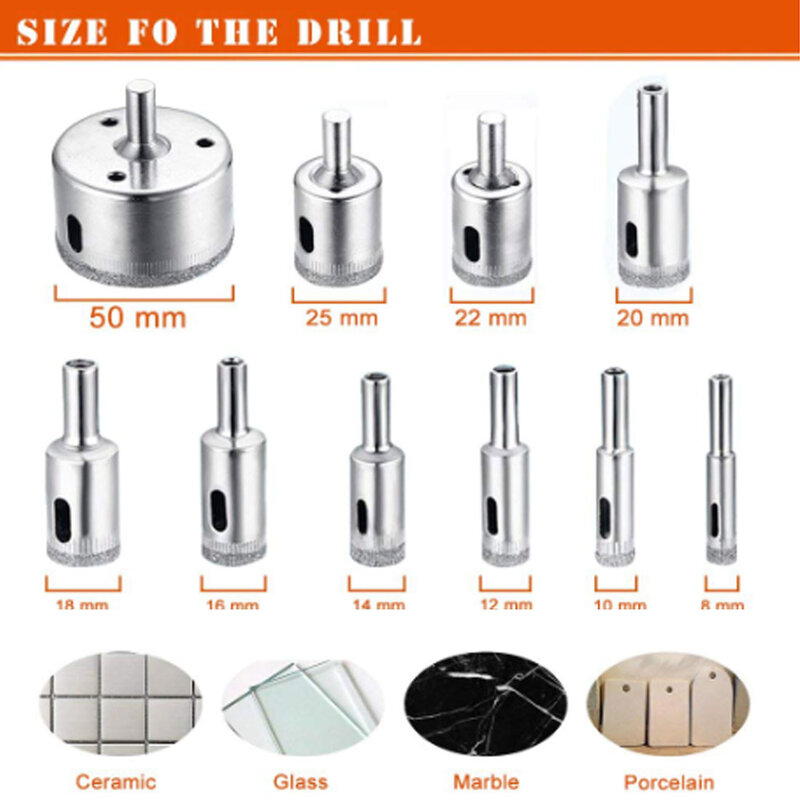 10pcs Glass Marble Core Diamond Tiles Ceramic Glass Bead Knife Glass Dilator Drill Bit 8-50mm