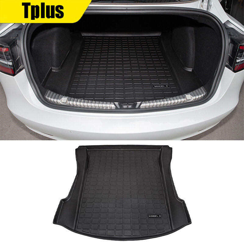 Tplus – tapis de coffre étanche, personnalisé pour Tesla Model 3 2021, tapis de rangement pour coffre arrière, plateau de chargement, tampons de protection, accessoires
