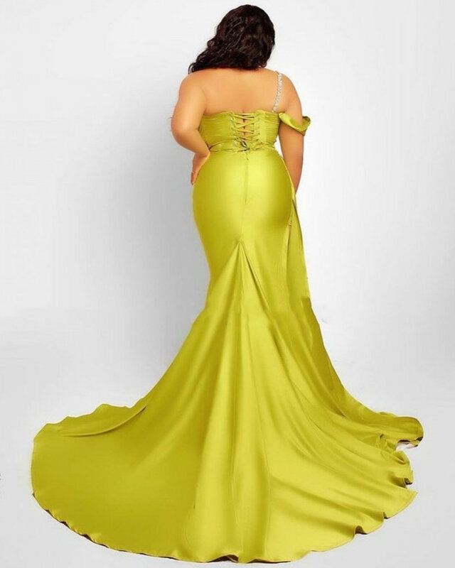 Seksowna syrenka koronkowa suknia 2021 jedno ramię wysokie rozcięcie damska suknia balowa Plus rozmiar sukienki na przyjęcie zasznurować szaty De Soirée
