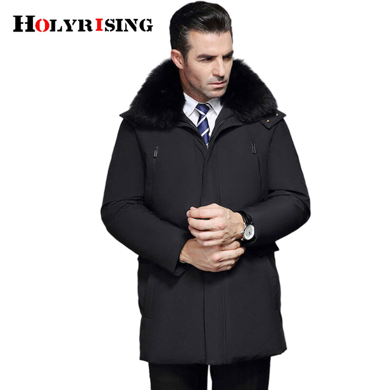Русское зимнее пальто, длинный утепленный пуховик, теплое меховое водонепроницаемое Мужское пальто из лисьего меха с карманами для мужчин ...
