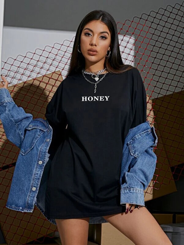Camiseta feminina com estampa de mel, moda verão, algodão, estilo das ruas escuro, harajuku, hipster legal, grunge, preta, unissex, camiseta