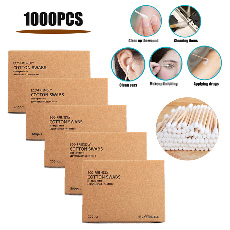 1000/2000pcs Dropship Bamboo Cotton Swabs Disposable Double Head Cotton Buds Sticks for Ears Nose Cleaning Beauty Makeup