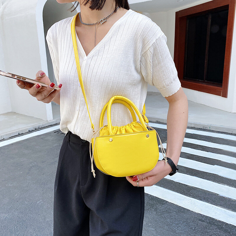 Borsa a tracolla con secchiello con coulisse per donna borse a tracolla in pelle gialla rosa piccola coreana per donna 2021 nuove borse di lusso