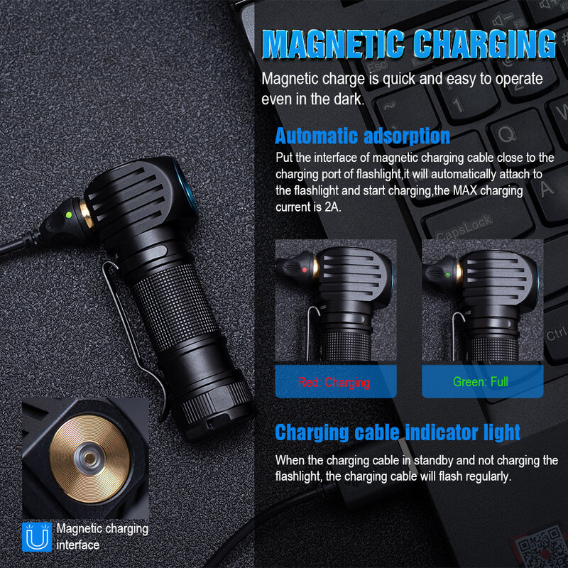 Ustfire mc18-LED懐中電灯,屋外照明,1200ルーメン,磁気USB充電式18650,作業灯,ipx8