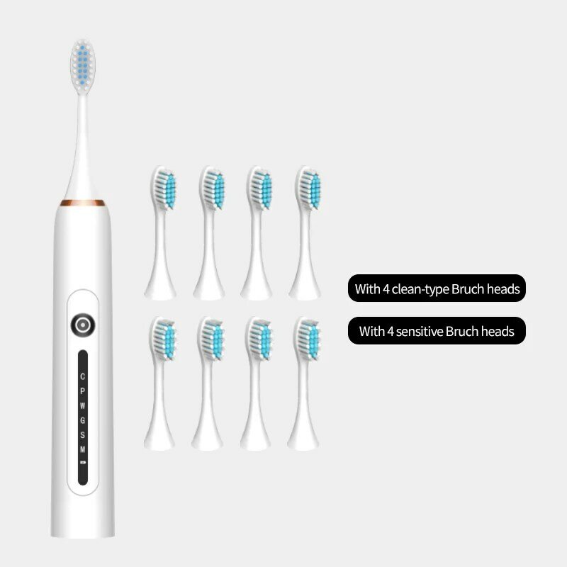 Brosse à dents électrique sonique intelligente, brosse à dents automatique ultra sonique, rechargeable rapidement par USB, étanche 2 pour adultes