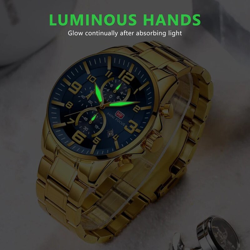 MINI FOCUS Watches Mens Top Brand Luxury Gold Watch Calendar Waterproof Chronograph Multifunction Business relogio masculino New