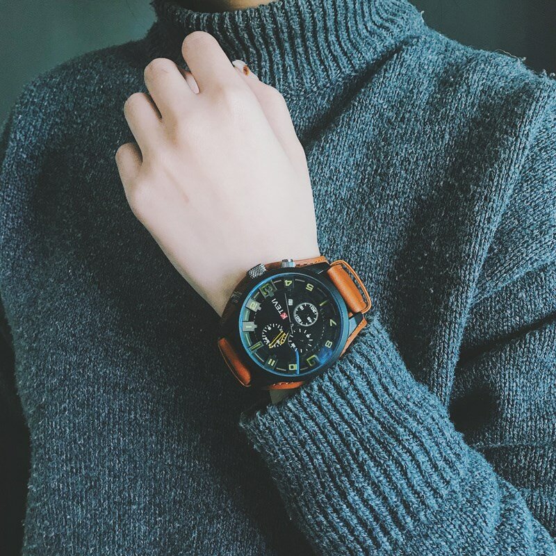KTEVI orologi da uomo di lusso delle migliori marche orologi da uomo data Sport orologio militare cinturino in pelle quarzo orologio da uomo d'affari regalo 1982
