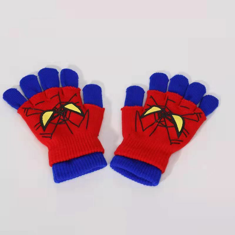 2021 Autumn And Winter Children's Knitted Gloves Little Spider Wool Cartoon Printed Rubber Gloves For Boys To Keep Warm Outdoors