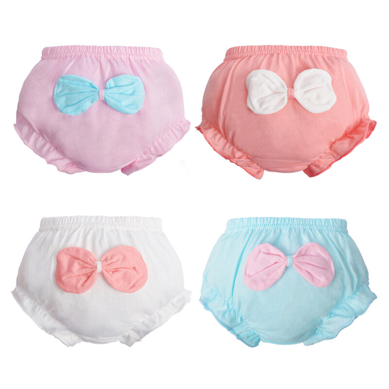 Pantalones cortos de encaje con volantes de algodón para bebé, niño y niña, bombachos con cubierta de pañal, ropa interior sólida, bragas rosas, bragas con volantes