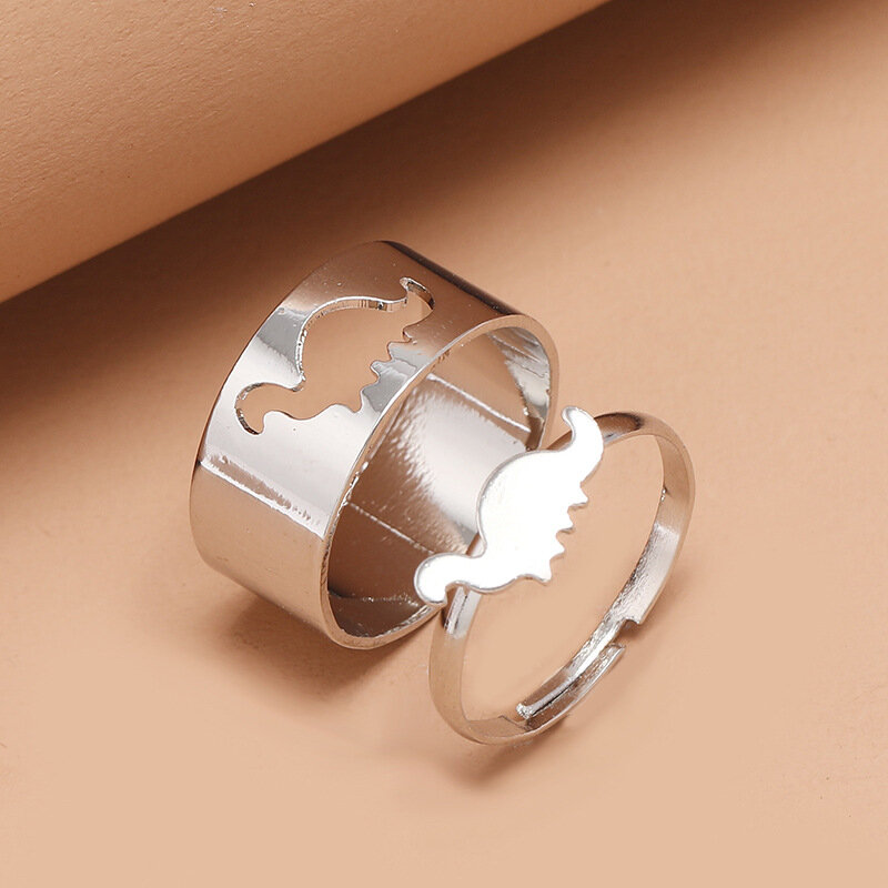 2 шт./компл. модное простое Открытое кольцо с динозавром, креативный дизайн, регулируемые кольца с динозавром для женщин, кольцо в стиле панк ...
