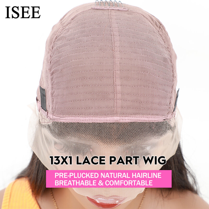 ISEE-Peluca de cabello humano ondulado de 13x4 para mujer, postizo de encaje frontal, malla de cierre, 13x1