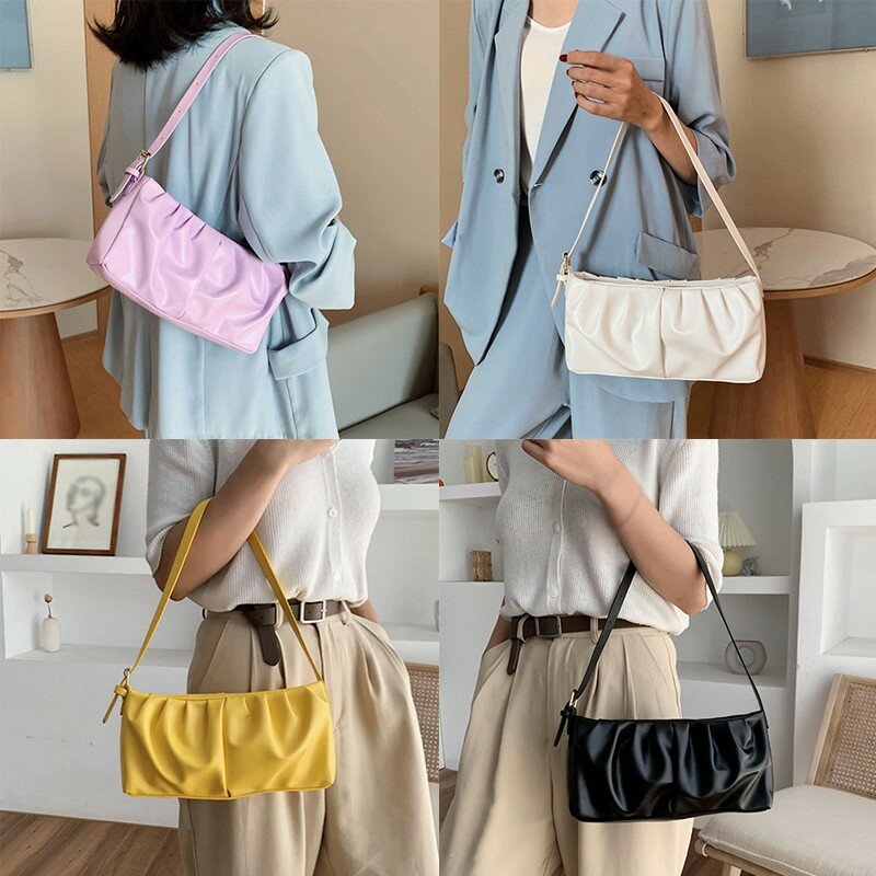 Nova moda simples cor sólida dobra saco feminino axila saco de alta qualidade estrangeiro bolsa de ombro novo