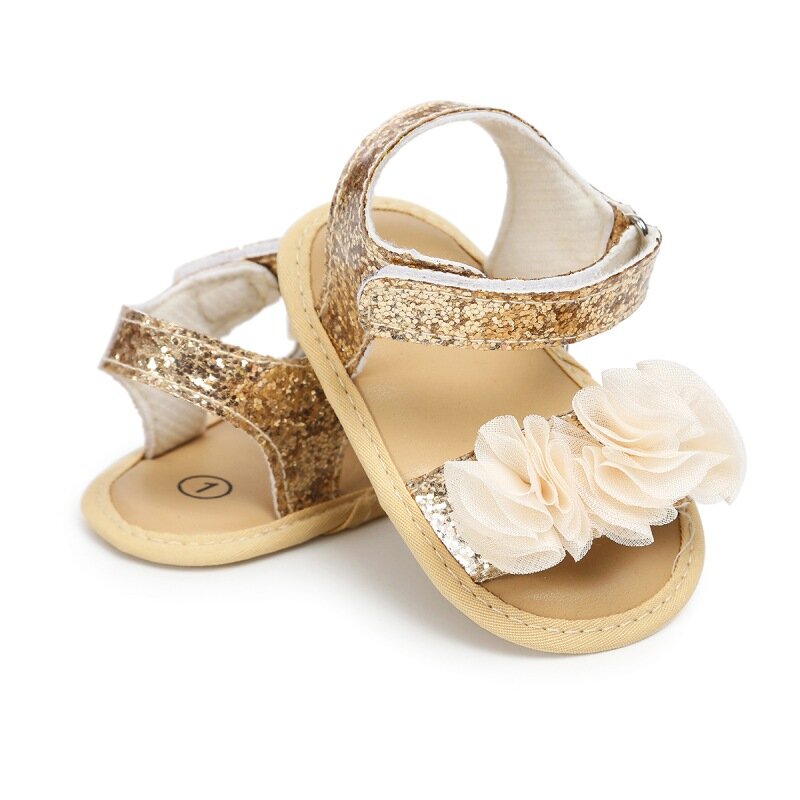 Sandalias antideslizantes de suela suave para niña recién nacida, zapatos de flores a la moda, de verano