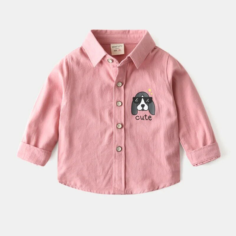 Mudkingdom Little Boy Shirts Cartoon Long Sleeve Turn-down Collar Spring Autumn Cotton Tops for Kids Drop Shoulder Cute Clothes