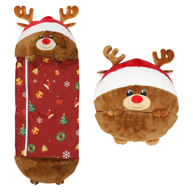 Saco de dormir de ciervo navideño para niños, saco de dormir para regalo de cumpleaños, almohada de felpa para bebés, sacos de dormir suaves y cálidos