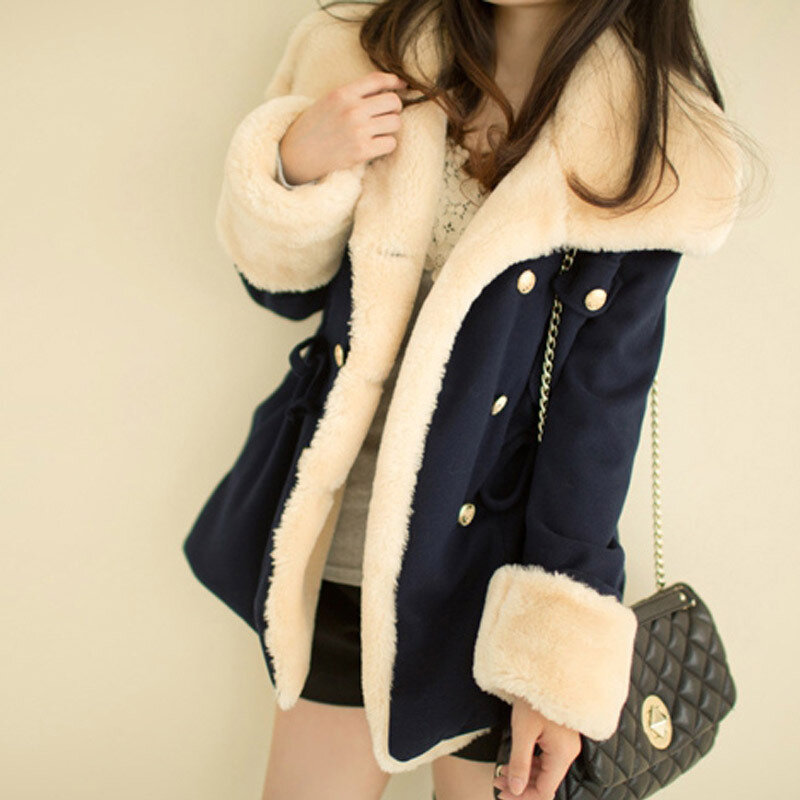 Engrossado outono e inverno novo magro emagrecimento duplo breasted faculdade vento casaco de lã jaqueta feminina