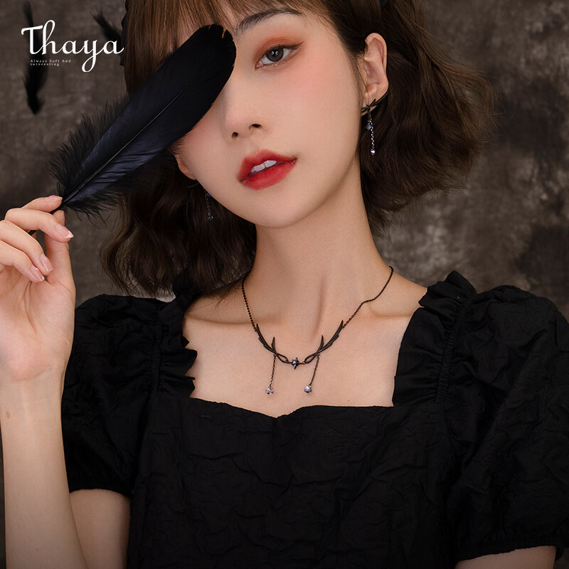 Thaya Vintage Pendant Necklaces For Women Feather Original Design Ctystal Necklace Choker Tassel Fine Jewelry Birthday Gifts