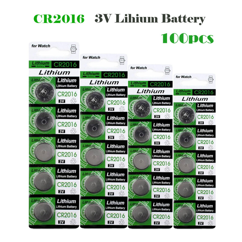 CR2016ปุ่มแบตเตอรี่75MAh 100Pcs LM2016 BR2016 DL2016เซลล์แบตเตอรี่ลิเธียม3V CR 2016สำหรับนาฬิกาของเล่นอิเล็กทรอนิกส์ระ...