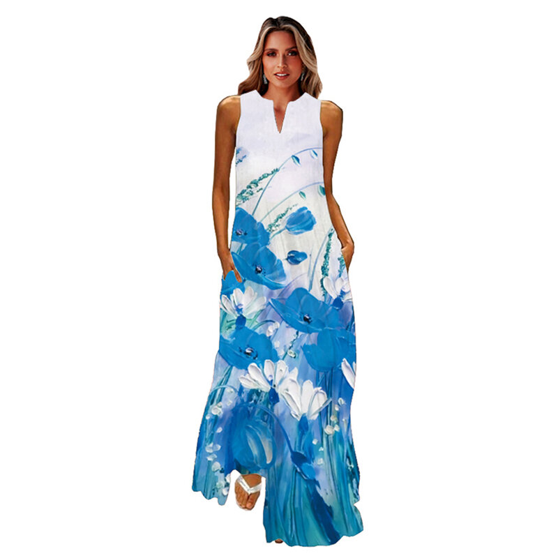 Женское длинное платье с принтом WAYOFLOVE, белое повседневное пляжное платье без рукавов, элегантное винтажное платье для отдыха, весна-лето