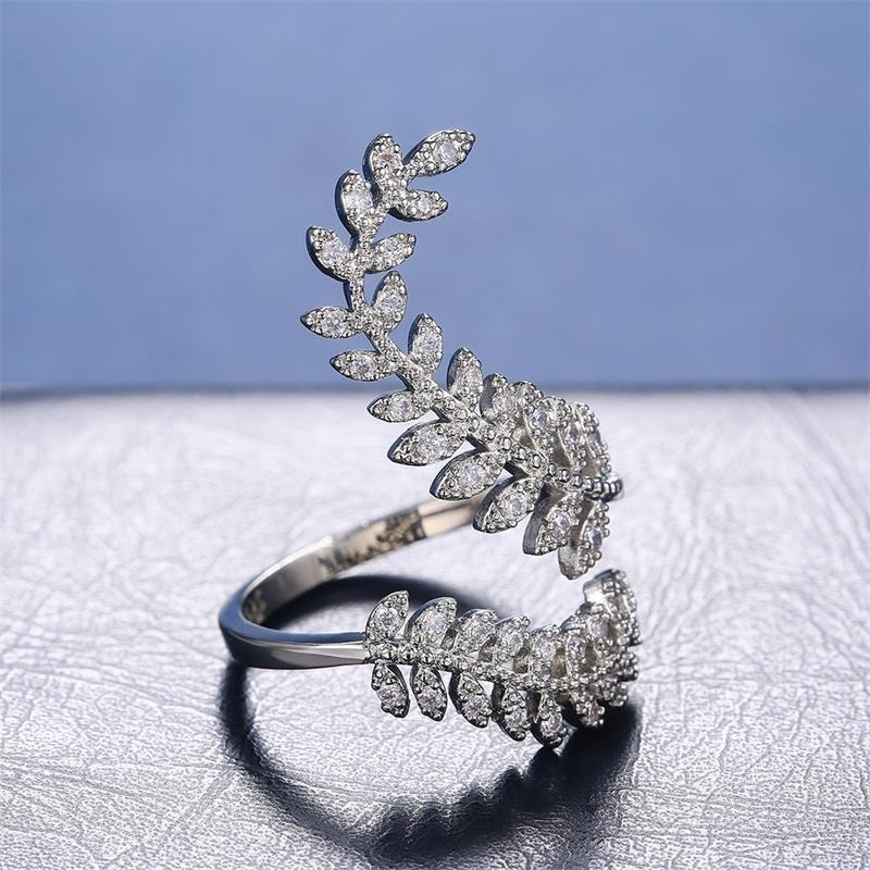 Criativo novo anel senhora zircão anel planta folha longo anel jóias retro clássico banquete presente de casamento por atacado anéis para mulher