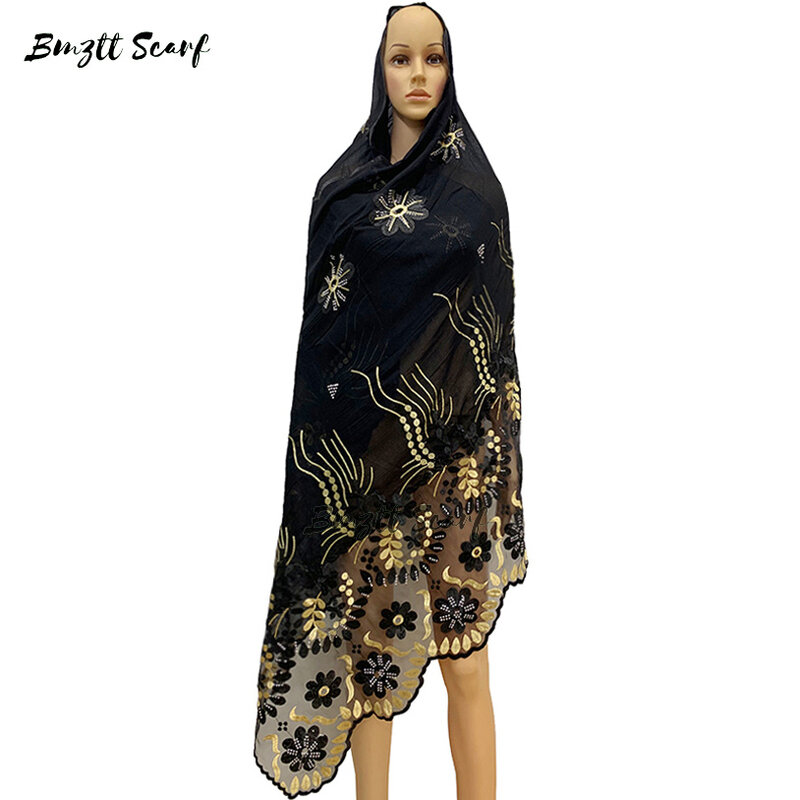 2020 nuevo de las mujeres africanas bufanda del hijab de pañuelos bordados 200*100cm turbante gran hijab interior... BF-022