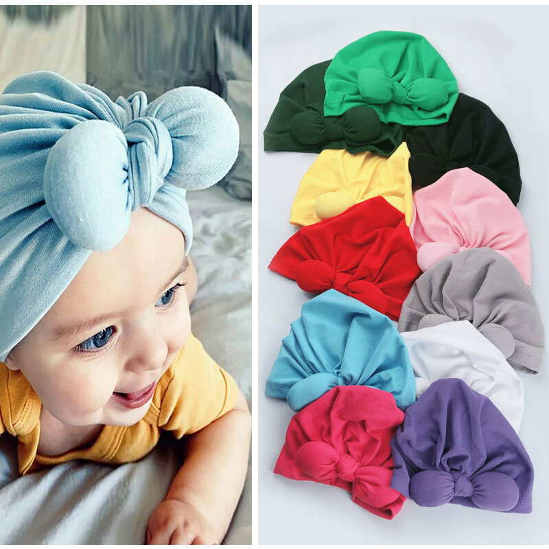 Diadema con lazo para niña recién nacida, turbante infantil, accesorios para el cabello para niños pequeños, gorro de algodón, banda para el cabello 2020